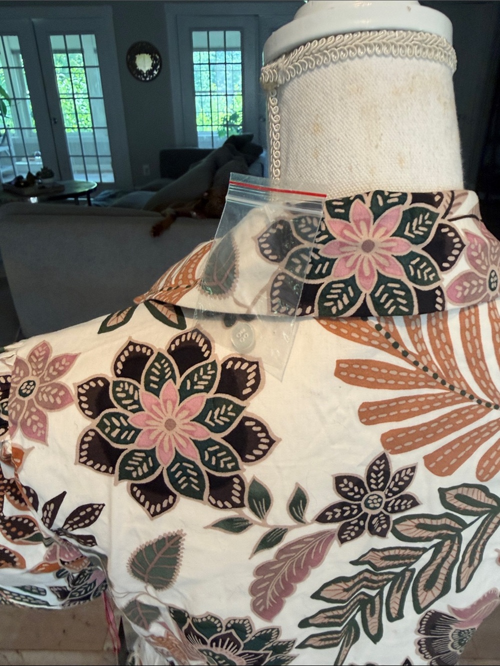 Cynthia Rowley Cream Midi Dress with Pink, Green & Tan Floral Print - Picture 3 of 9